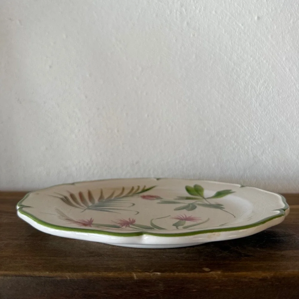 Vintage San Marco Nove Italy Botanical Floral Plate Scalloped Green Rim